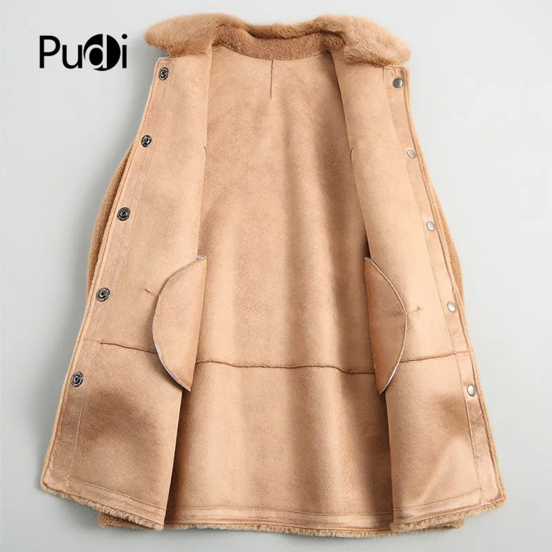 PUDI A19006 Женская Осенняя/зимняя новая модная шерстяная куртка Женская стильная с натуральным норковым меховым воротником шерстяное пальто для отдыха