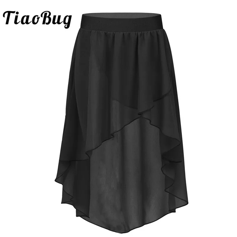 

TiaoBug Kids Teens High-Low Elastic Waistband Chiffon Skirt Children Girls Ballet Tutu Latin Jazz Stage Lyrical Dance Costumes