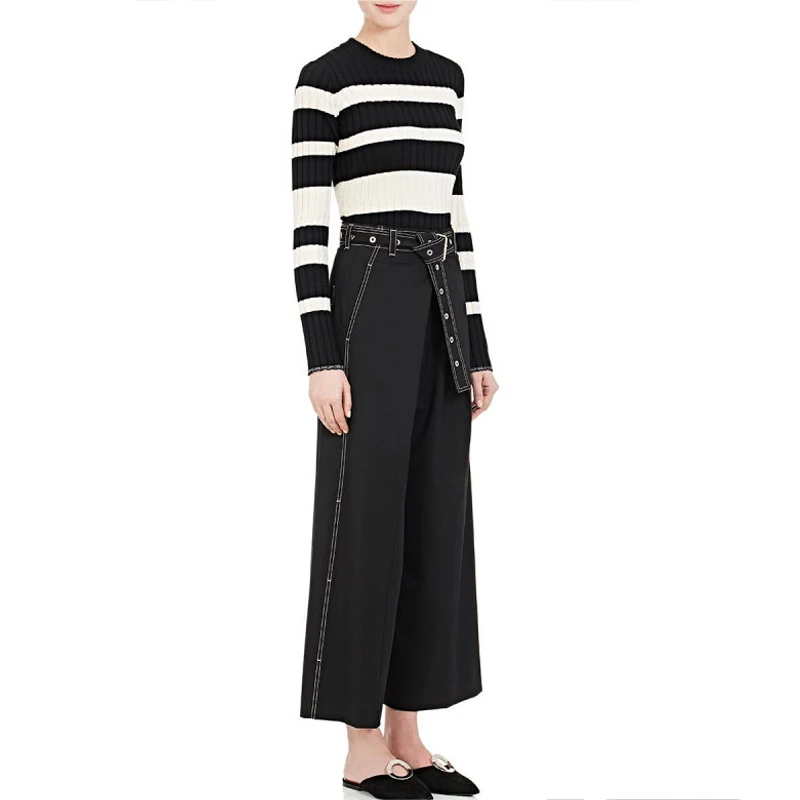MYDC women winter long sleeve casual sweater o-neck knitted pullover regular striped 2017 new fashion |