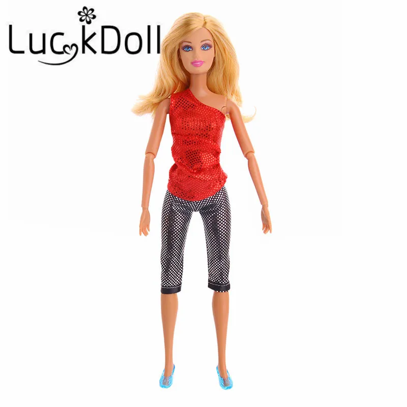 LUCKDOLL украшенные пайетками топы с воротником в горошек + укороченные штаны для