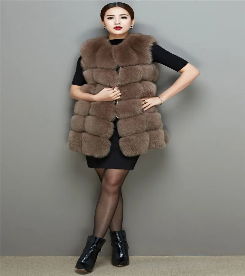 Жилет из лисьего меха новинка 2018 Модный зимний женский жилет натурального 70 см