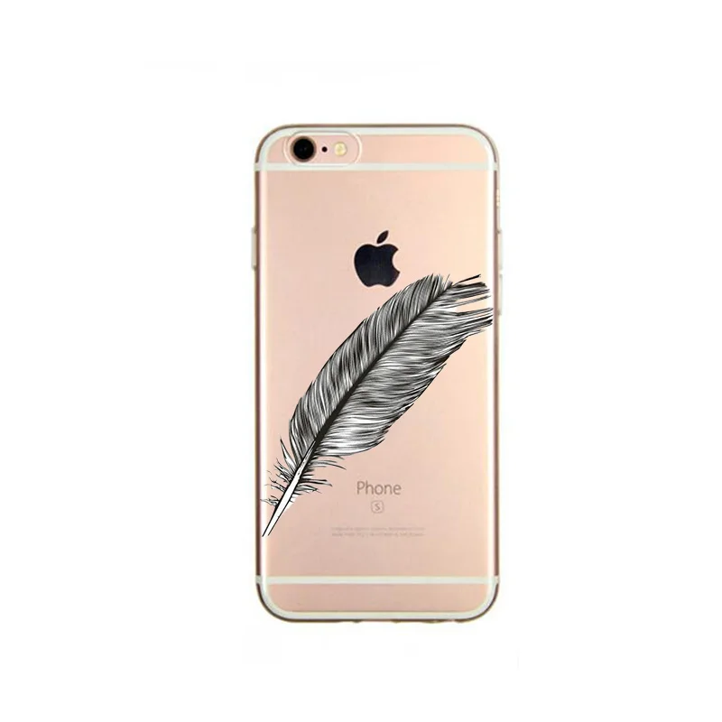 Feather Patterned For case iphone 6 X se Moon star leaves transparent tpu silicone fundas 8 plus coque 7plus 7 |