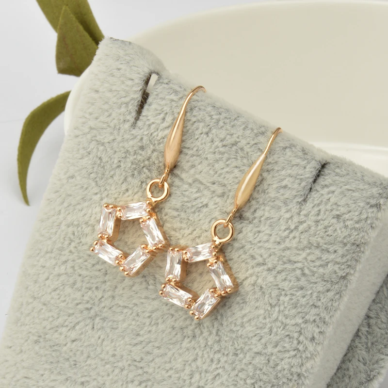 Женские серьги подвески из розового золота с кристаллами|womens dangle earrings|dangle