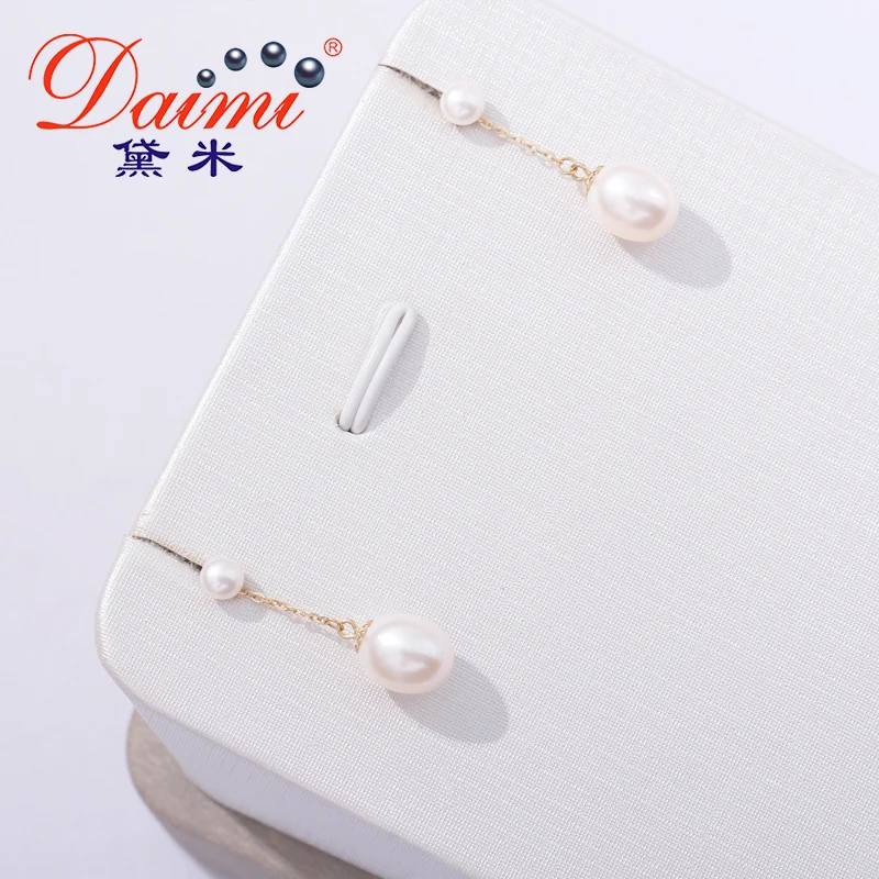 DAIMI 18K золотые серьги 3-4 мм крошечные шпильки с 6-7 мм жемчужные висячие серьги жемчужные серьги для женщин