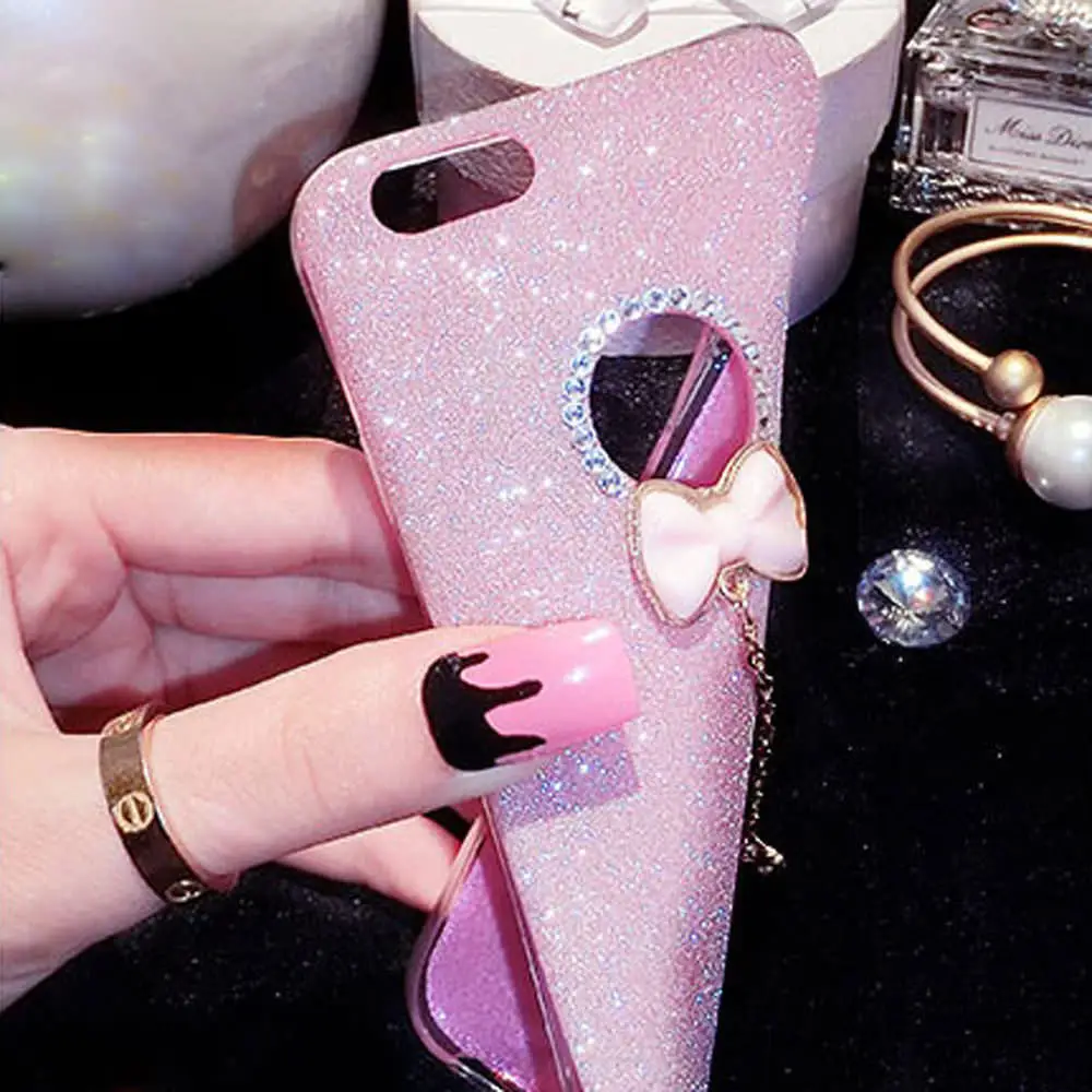 Mobile Phone Bags for iPhone 6 iPhone6S iphone 5S 5 s SE 5SE 6Plus 6SPlus 7 8 X Case glitter pink Bow Coque Luxury capinha |