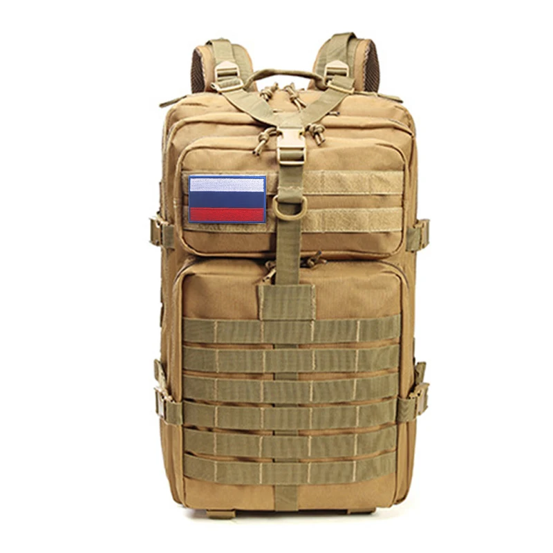 Khaki-RU Уличные спортивные рюкзаки военный тактический рюкзак флаг патч армейский рюкзак Кемпинг большой рюкзак 3P Водонепроницаемая сумка в стиле милитари - Цвет: Khaki-RU
