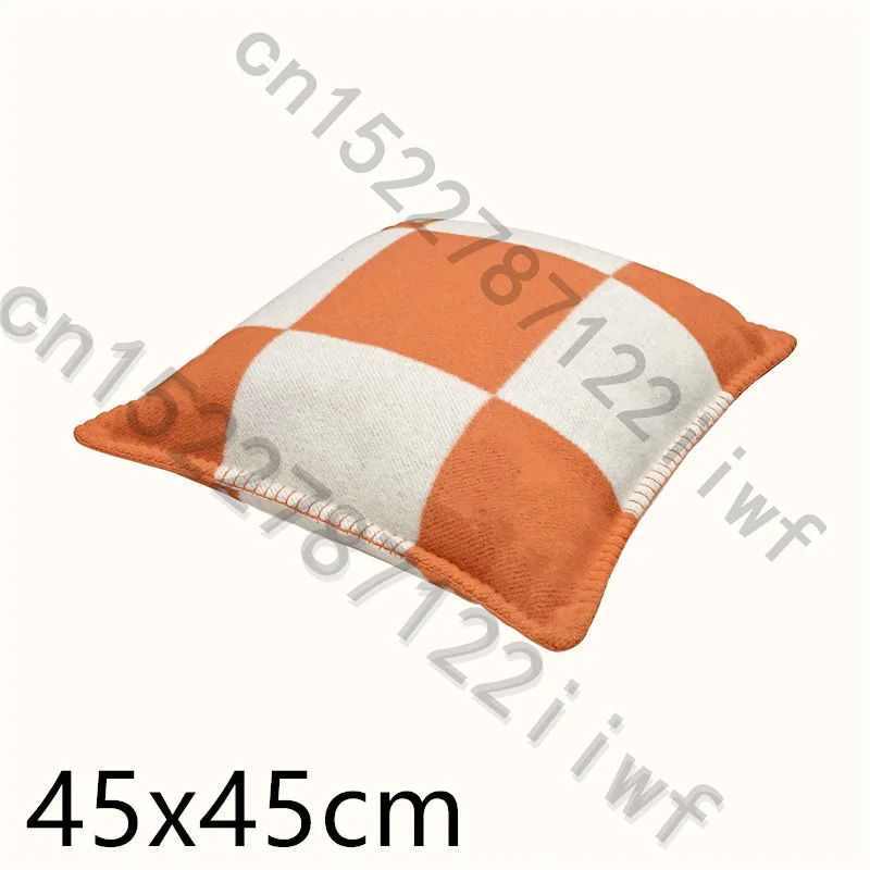 H Pillow 45cm Orange Новое кашемировое Клетчатое одеяло, вязанное крючком, мягкий шерстяной шарф, шаль, портативный теплый диван, кровать, флисовое вязаное розовое одеяло, наволочка - Цвет: H Pillow 45cm Orange