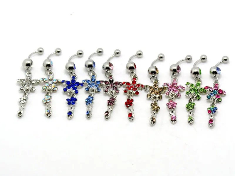 10 шт./лот смешанные цвета украшения для пирсинга пупка с цветком Висячие присинг