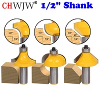 3pc 12 shank edging router bit set large roundover cove and chamfer woodworking cutter