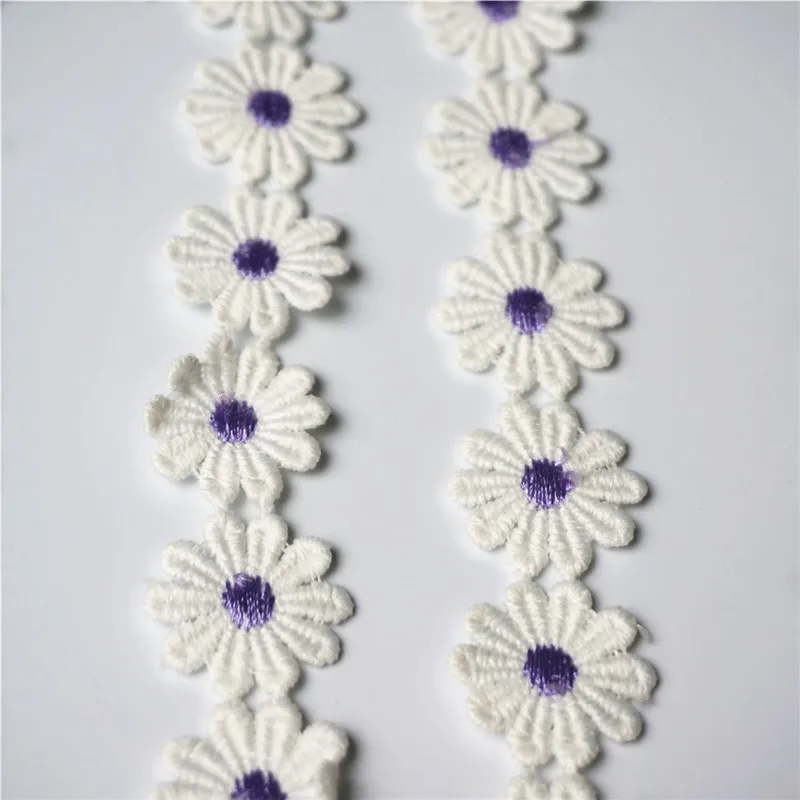 2 Yards 2.5CM Embroidered Purple Daisy Trims Cute Flower Lace Trimmings Sew On Patch Wedding Appliques For Evening Dress DIY | Дом и сад