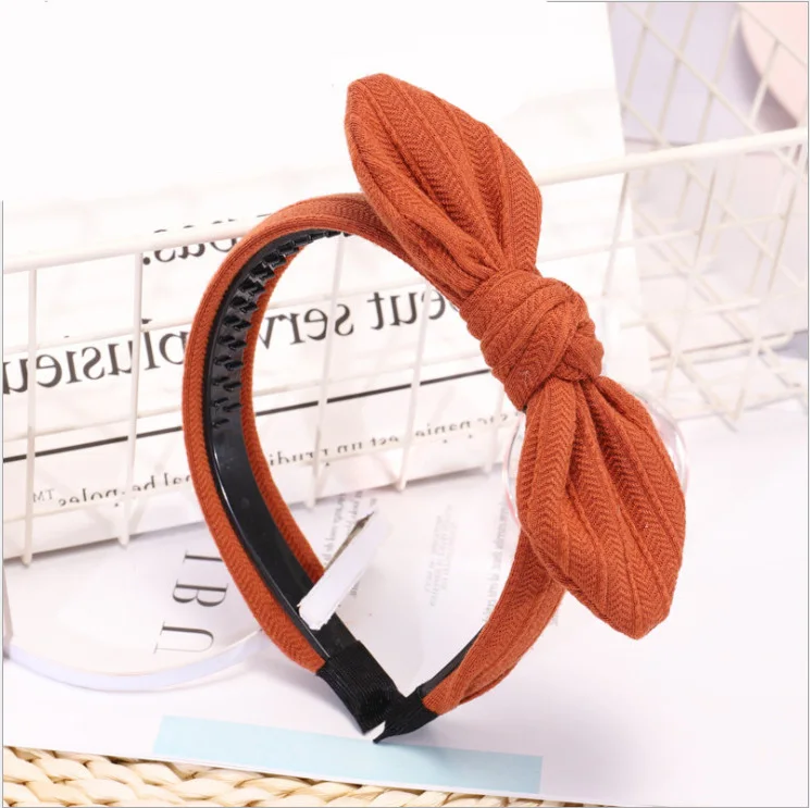 Оранжевый Headband for Women Bezel Hair Accessories Girls Knot Hairband Korean Style Fashion Hiar Bows Rabbit Ears Headwear VERVAE - Цвет: Оранжевый