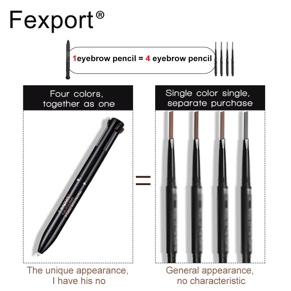 Бренд Fexport F6105 карандаш для бровей 4 цвета все-в-одном The bullet Pen брови макияж косметика Мода Водонепроницаемый sweatproof