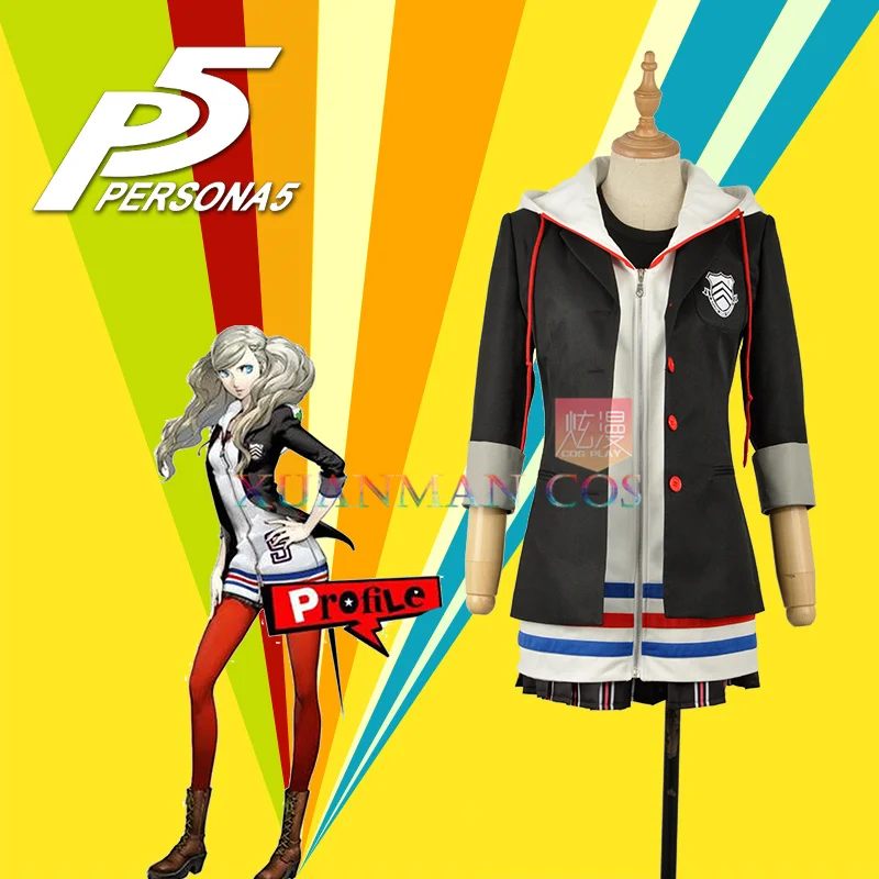 В наличии Persona 5 Anne Takamaki Косплей Костюм на заказ Белые толстовки черная куртка