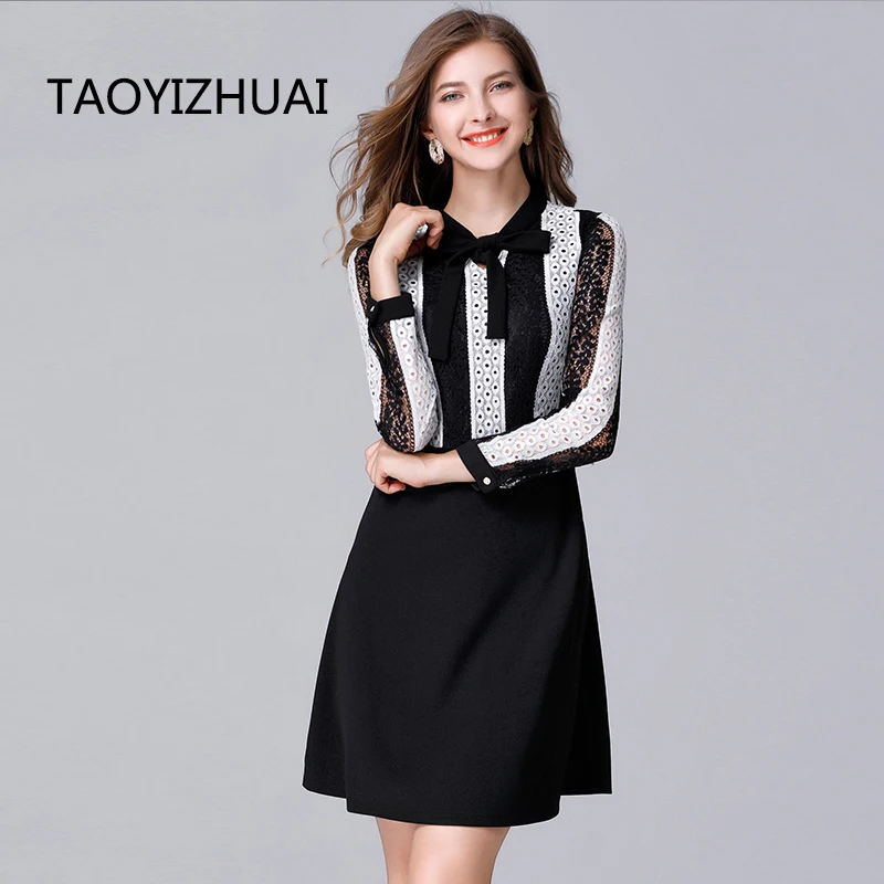 Новое поступление 2019 Осеннее женское кружевное платье TAOYIZHUAI в стиле High Street с