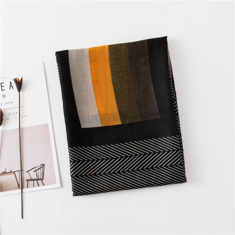 New Design Plaid Striped Patchwork Viscose Shawl Scarf High Quality Print Soft Head Wraps Pashmina Stole Muslim Hijab 180*90Cm