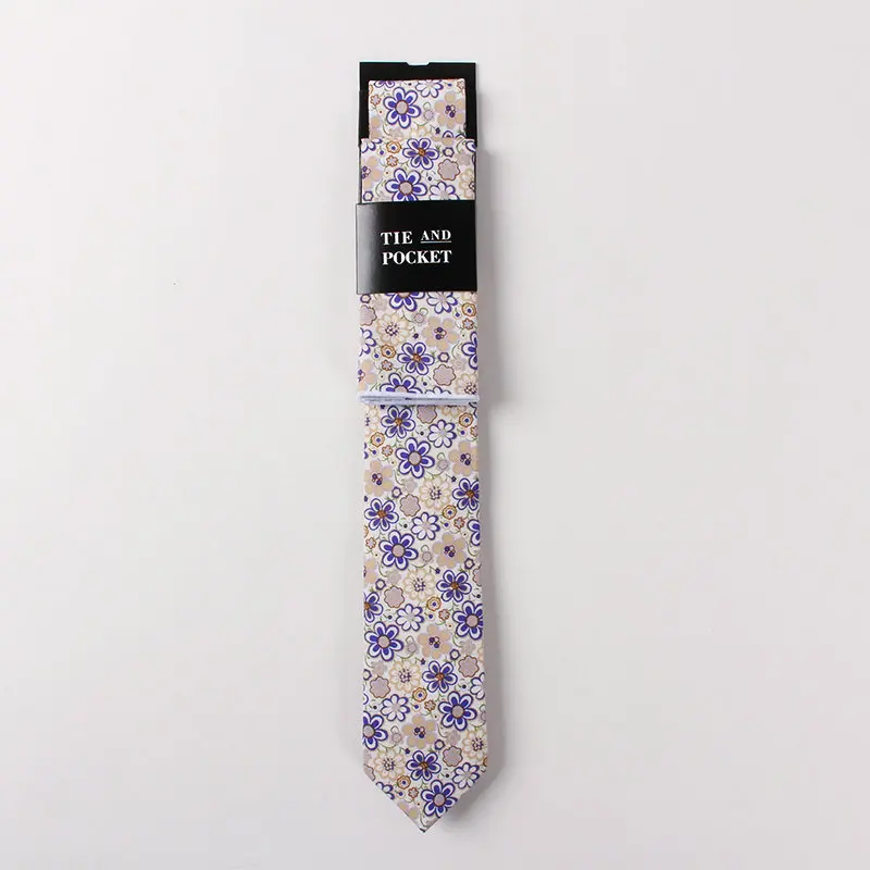CT044B Хлопок мужской галстук с модным принтом галстук+ Pocket Square Set 6,5 см Галстук Hanky шеи галстуки комплект 42 стиль подарок к празднику Gravata тонкий - Цвет: CT044B