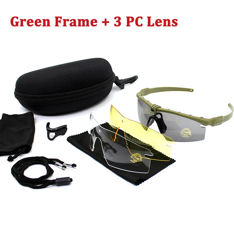 Green Frame 3 Lens Тактические очки поляризационные спортивные очки мужские уличные охотничьи солнцезащитные очки для стрельбы армейские очки 4 объектива Комплект - Цвет: Green Frame 3 Lens