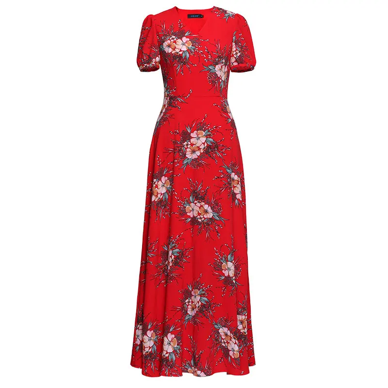 Для летних вечеринок длинное платье Красный Цветочный принт в стиле Бохо пляжное