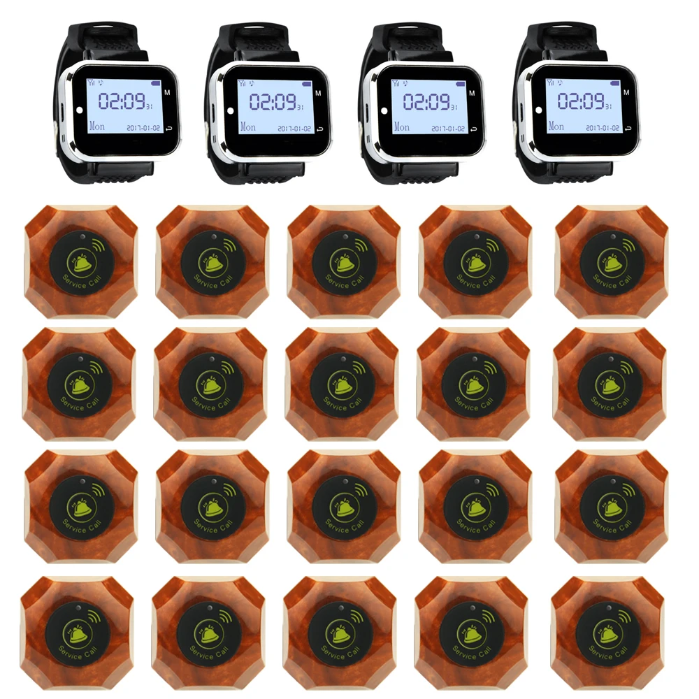 

JINGLE BELLS 20 Calling Buttons 4 Watch Pager for Restaurant, cafe, bar/ Wireless Service Call Bell Wireless Calling System