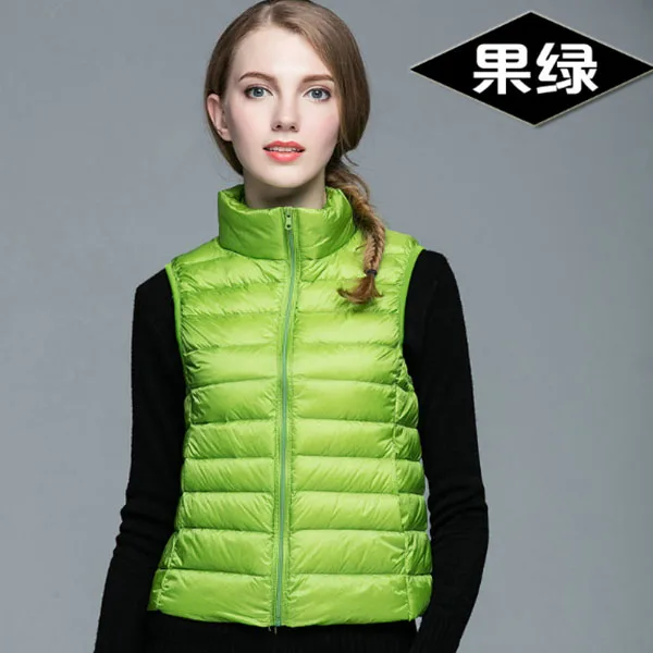 Женский пуховой жилет ярко розовый белый зеленый хаки черный синий розово