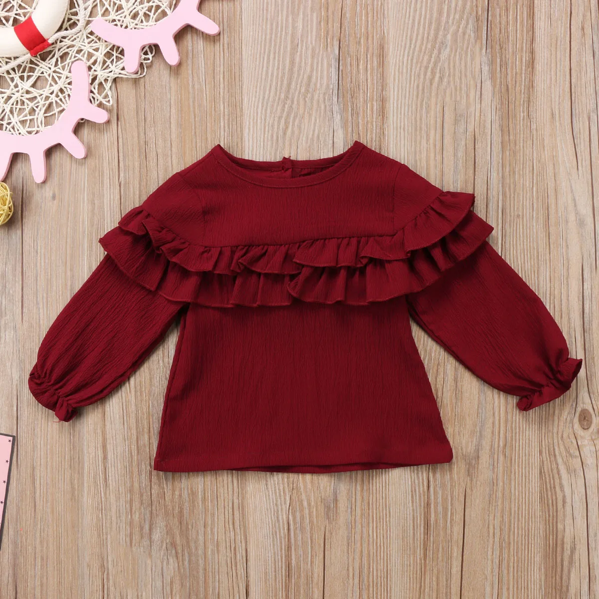 Блузка с длинными рукавами и воланом для новорожденных девочек|girls long sleeve blouse|long