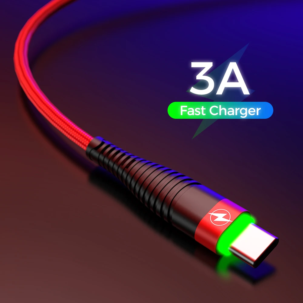 Usb type C кабель для быстрой зарядки телефона USB 3A светодиодный светильник samsung S10 S9 S8