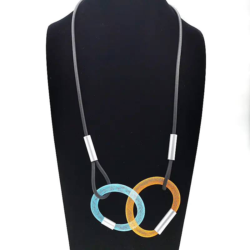 light blue 1 orange Новинка, многоцветные круглые подвески и ожерелья для женщин, цепочка для воротника, резиновые ювелирные изделия ручной работы, Длинные ожерелья, подарок для девушек, колье - Окраска металла: light blue 1 orange