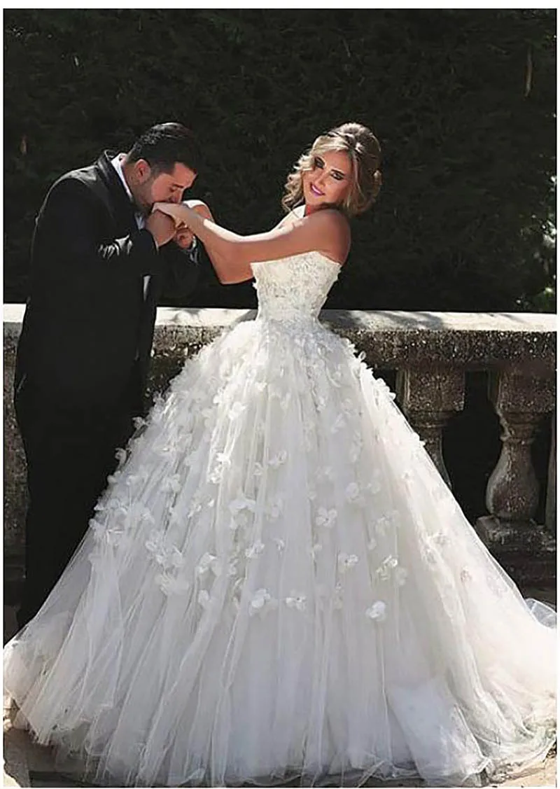 Милая принцесса свадебное платье кружевная Апликация с 3D Цветы Тюль спинки в