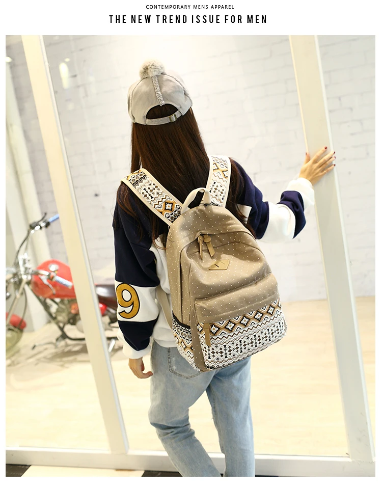 Хорошее Хаки Холст Печати Рюкзак Женский WMperfect Бренд Старинные Ноутбук Рюкзаки