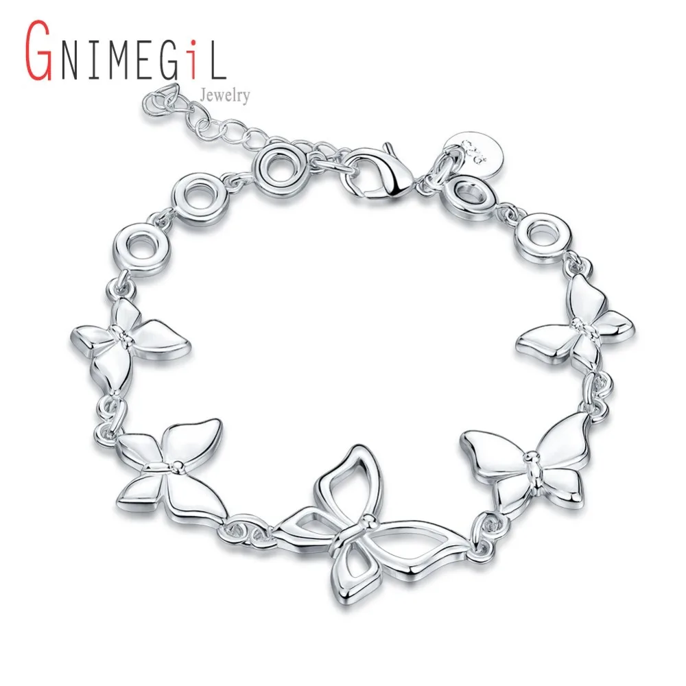 GNIMEGIL H555 Высокое качество бабочка браслет серебряный цвет Подвеска Амулет для