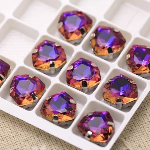 purple blue Высокое качество, 10 шт., разноцветные стразы 12 мм TR7X7 в форме швов, с серебряной основой, с плоским основанием, для самостоятельного изготовления свадебного платья - Цвет: purple blue