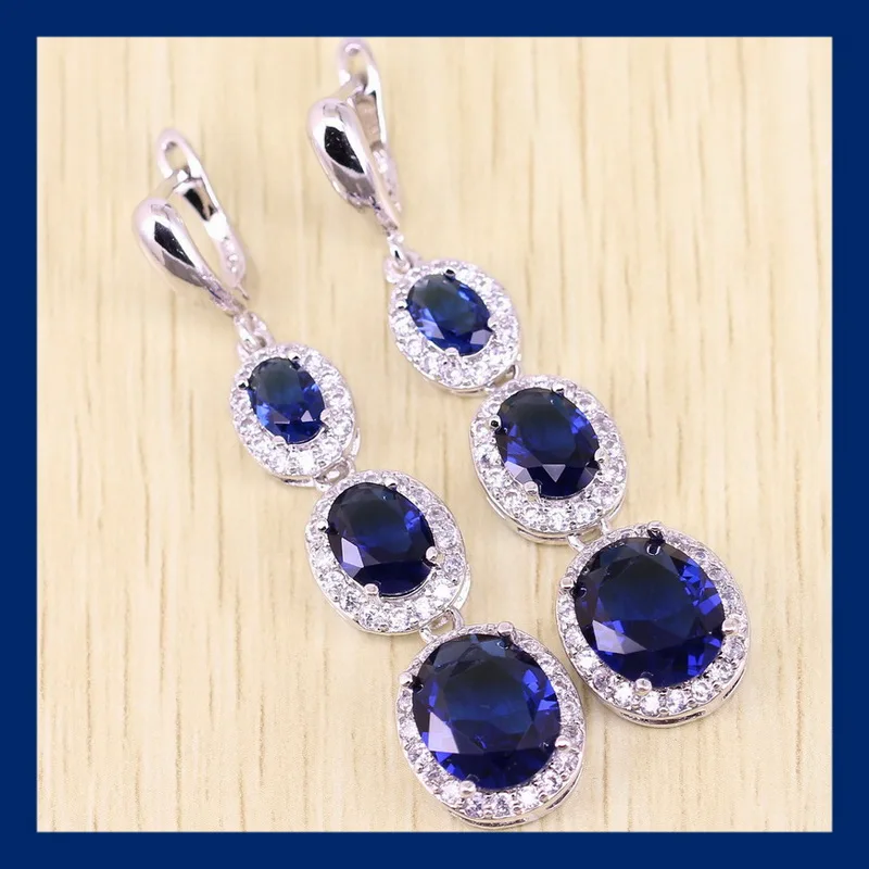 Reginababy 925 stamp New Arrival White crystal Blue stone zircon Silver color Jewelry Women Long Drop Earring | Украшения и