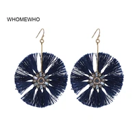 whomewho gold metal handmade navy blue thread tassel acrylic rhinestone flower minimalist earring korean fashion wedding jewelry