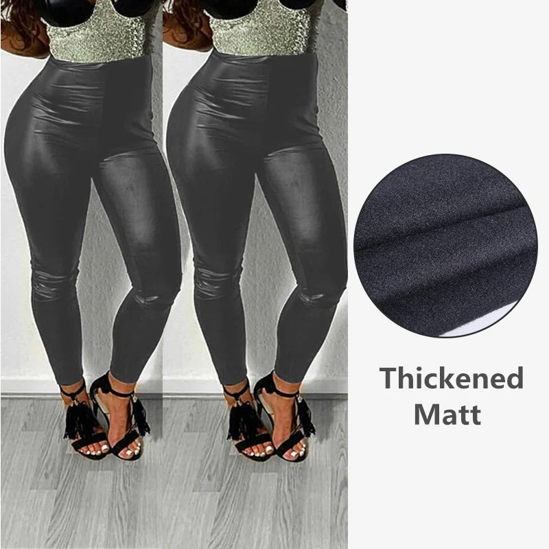 ThickenMatt Женские брюки-карандаш из искусственной кожи размера плюс, черные кожаные леггинсы с эффектом пуш-ап, новые зимние утолщенные узкие брюки с высокой талией - Цвет: ThickenMatt