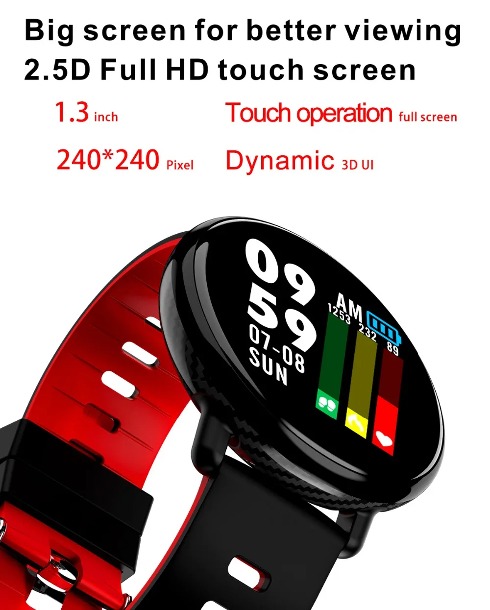 LEMFO K1 2.5D Full HD 3D UI сенсорный экран Смарт-часы IP68 водонепроницаемый монитор сердечного ритма сменный ремешок умные часы для Android