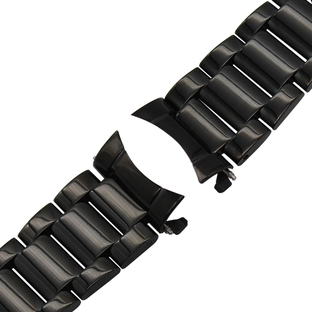 Curved End Stainless Steel Watchband 22mm for Moto 360 2 46mm Men Vector Ticwatch 1 Butterfly Buckle Wrist Strap Black Silver | Наручные