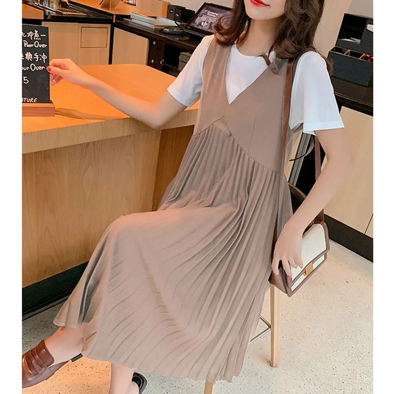 Плиссированное Платье Одежда для беременных женщин Топ 2 шт. комплекты