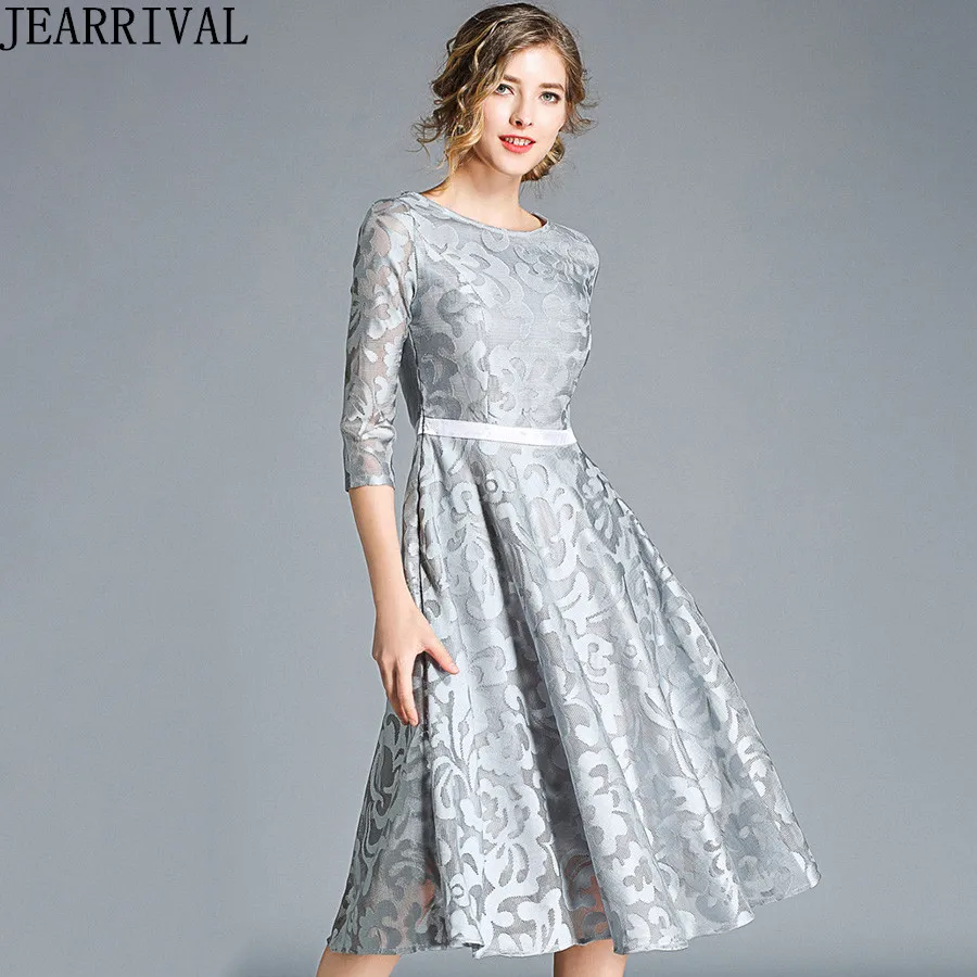 Элегантное весеннее модное кружевное платье женское однотонное миди с круглым