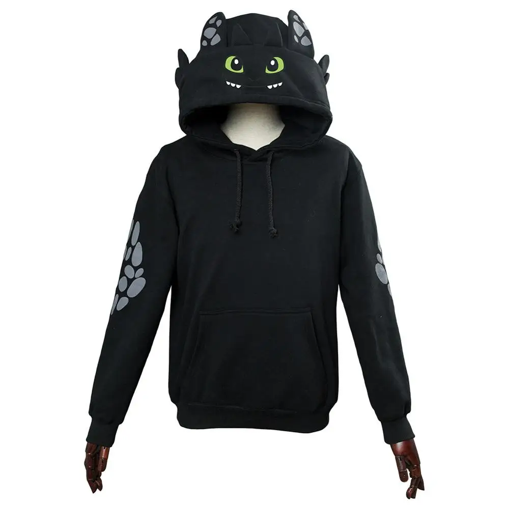 Toothless - black Как приручить дракона, косплей, Беззубик, толстовка с принтом, толстовка, светильник, костюм Fury, пуловер с капюшоном, пальто для мужчин и женщин, верхняя одежда - Цвет: Toothless - black