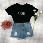 Женская футболка с коротким рукавом KPOP I, фиолетовая футболка с U-образным вырезом, летний топ, уличная одежда, милые футболки