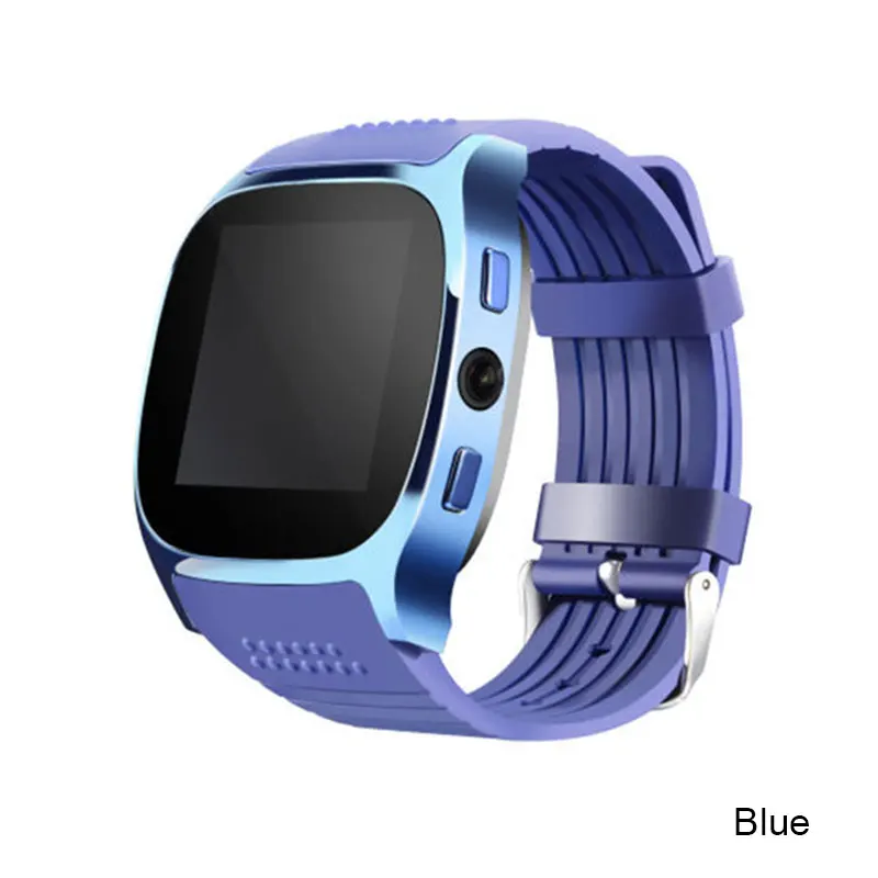 Blue T8 Bluetooth Смарт-часы с сенсорным экраном спортивные часы для звонков мужские шагомер информация Push поддержка SIM TF карта камера для Android - Цвет: Blue