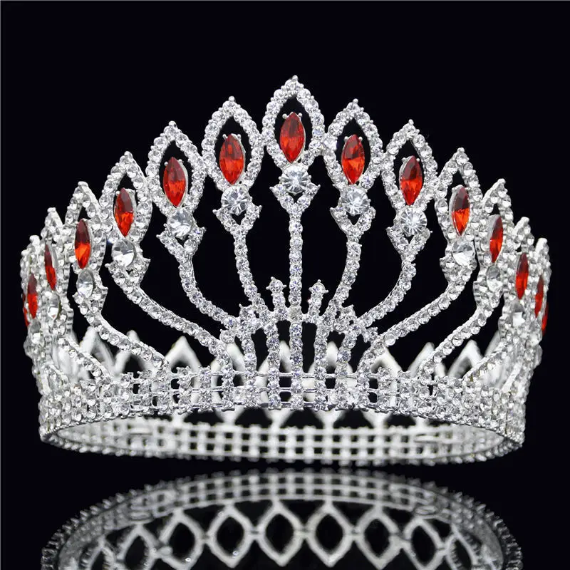 Silver Red Модные хрустальные металлические большая корона свадебные диадемы золото серебро розовый свадебное украшение для волос в виде короны пышная диадема Королевская корона - Окраска металла: Silver Red