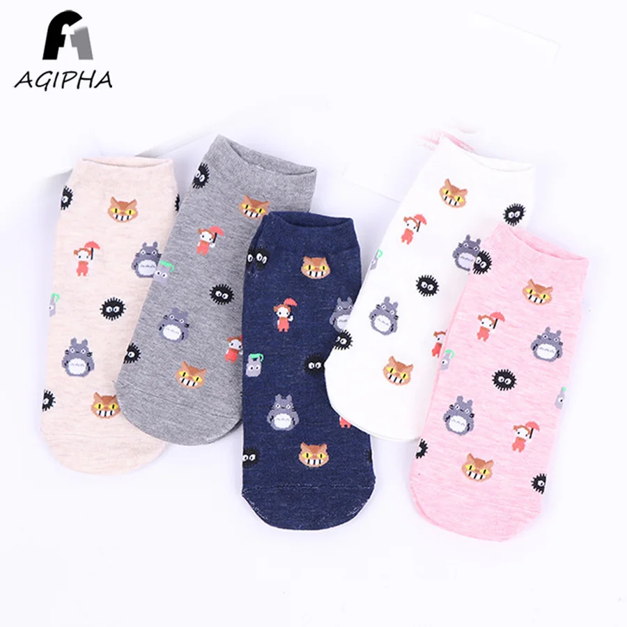 5 пар/компл. футболка с забавным мультипликационным принтом узором для женщин