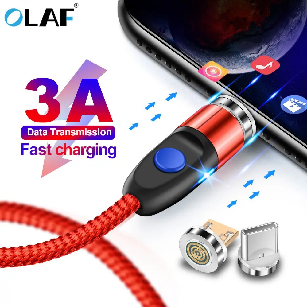 Магнитный кабель 3A для iPhone Samsung USB быстрой зарядки телефона Micro Type C провод