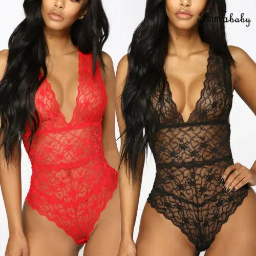 Сексуальное нижнее белье с открытой спиной Кружевная комбинация промежностью