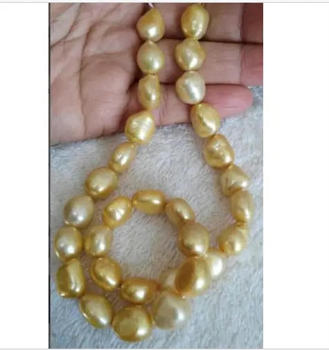 

elegant 11-13mm baroque south sea gold pearl necklace18" 925