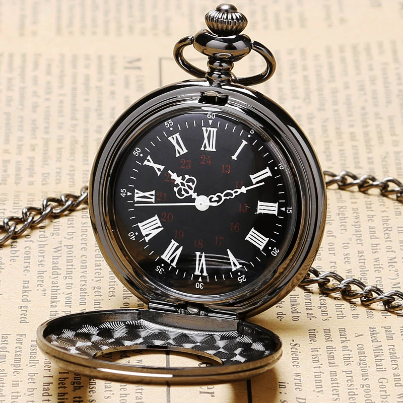 Модный стиль полый черный гладкий Чехол с белым циферблатом римскими цифрами