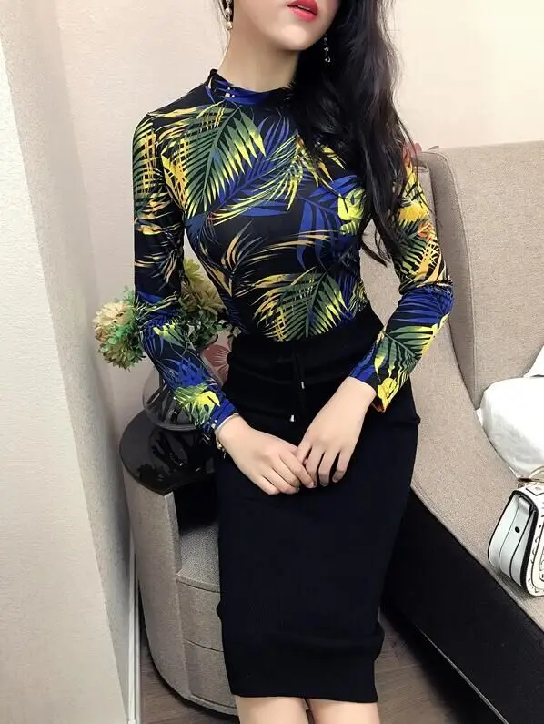 New Spring autumn Women Punk T-Shirt Multicolor Stand Collar Long Sleeve Pullover Sexy T-shirt Top | Женская одежда