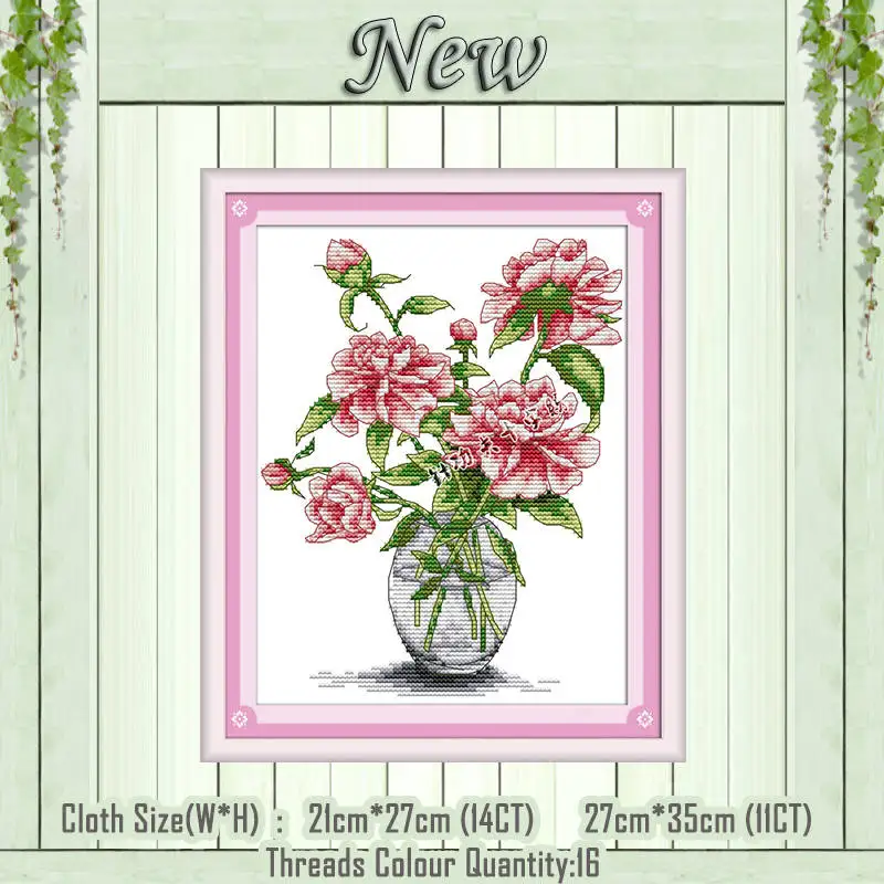 Roses in vase 2 Корзина розы в вазе Цветочная живопись Счетный напечатанный на холсте DMC 11CT 14CT наборы DIY Вышивка крестиком набор для рукоделия - Цвет: Roses in vase 2