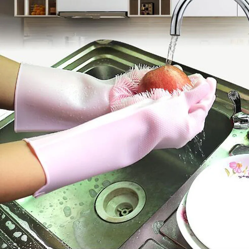 1 Pair Magic Silicone Scrubber Rubber Cleaning Gloves Dusting Dish Washing Pet Care Car cleaning Insulated Kitchen Helper  Дом и